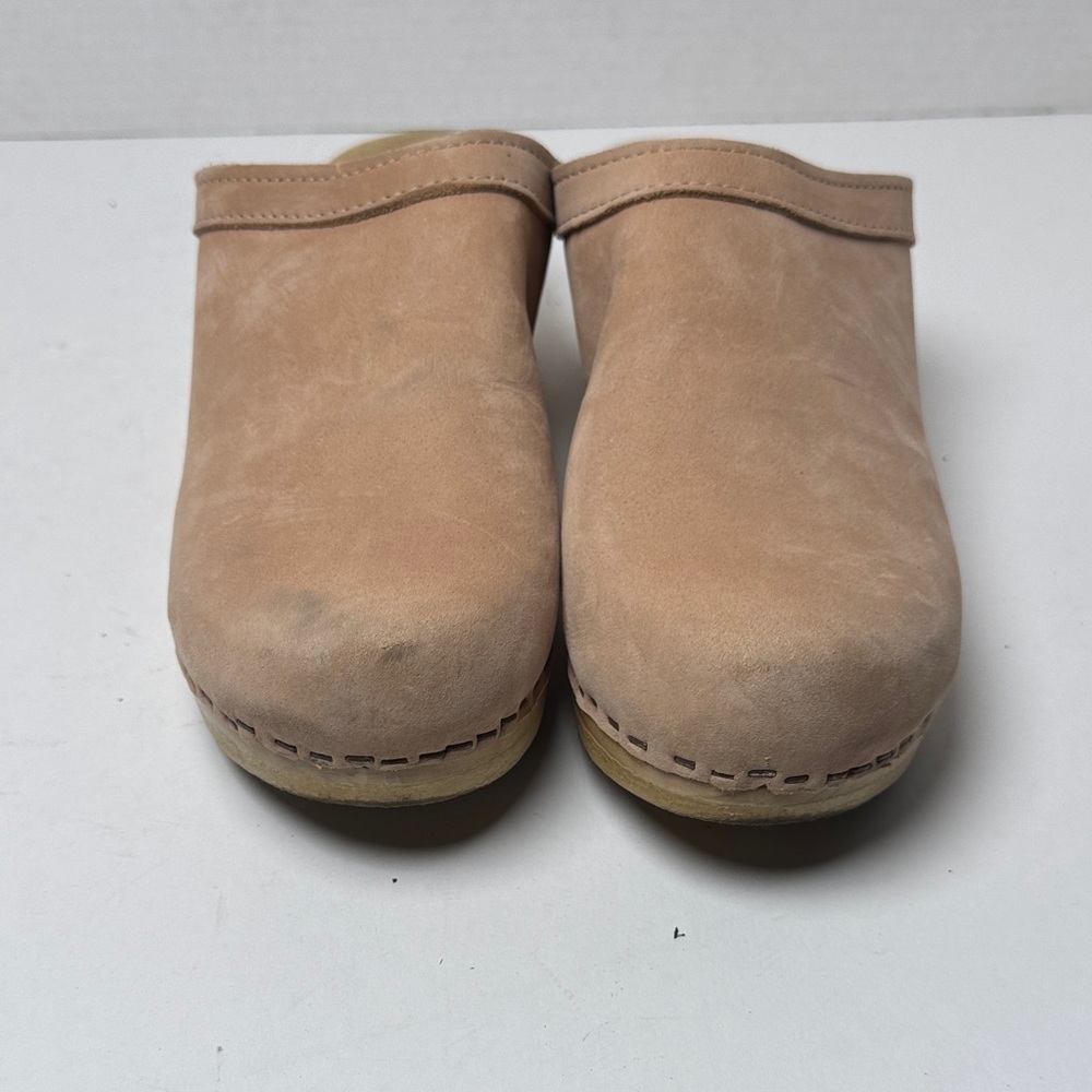 No. 6 Old School Clogs Neutral Tan Suede Mid Heel Wooden Minimal NYC Designer 41 - Picture 3 of 14